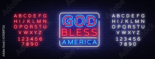 God bless America neon vector sign. USA symbol banner light, bright night Illustration. Vector illustration. Editing text neon sign