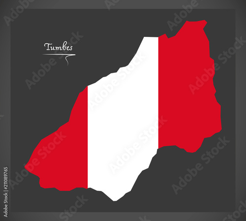 Tumbes map with Peruvian national flag illustration