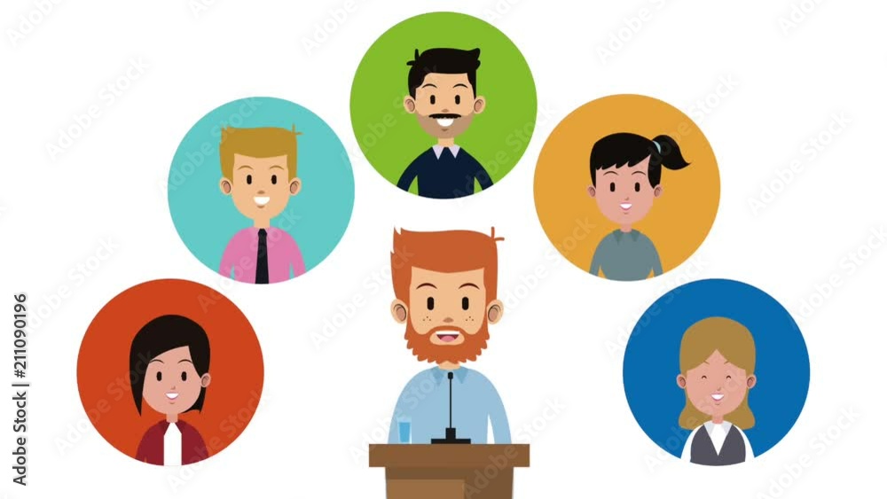Man talking on microphone with family cartoon High Definition animation scenes Man talking on microphone with family cartoon High Definition animation scenes