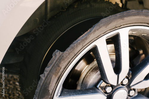 stripped tyre on wheel