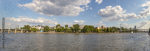 panorama with river Main of Schaumainkai museum area in Sachsenhausen