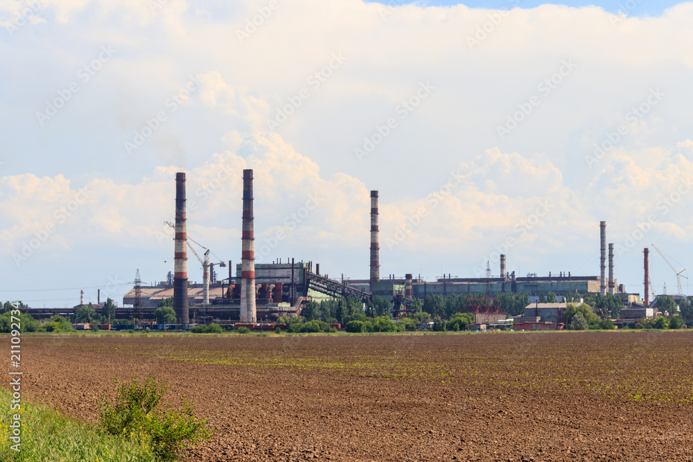 Industrial landscape. View of factory in Nikopol, Dnepropetrovsk region, Ukraine Industrial landscape. View of factory in Nikopol, Dnepropetrovsk region, Ukraine