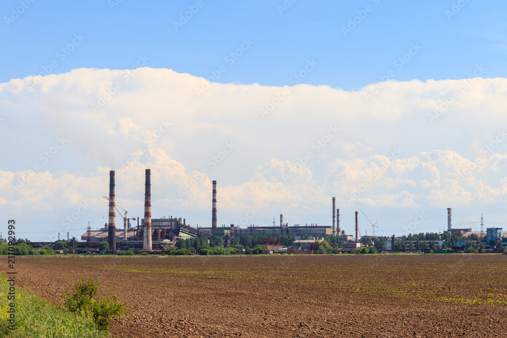 Industrial landscape. View of factory in Nikopol, Dnepropetrovsk region, Ukraine