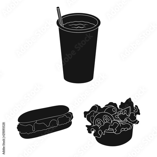 Fast food black icons in set collection for design.Food from semi-finished products vector symbol stock web illustration.