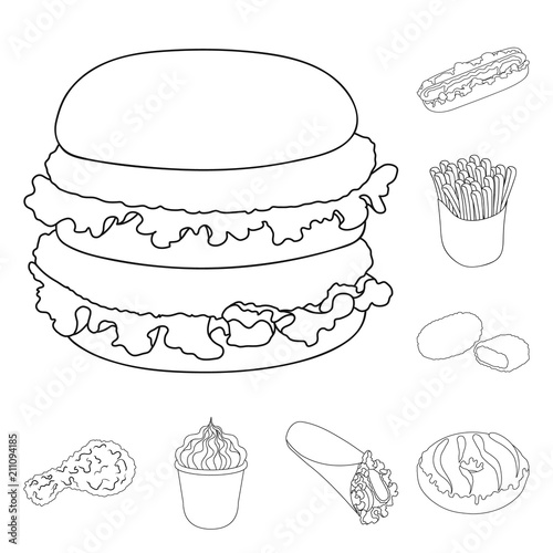 Fast food outline icons in set collection for design.Food from semi-finished products vector symbol stock web illustration.