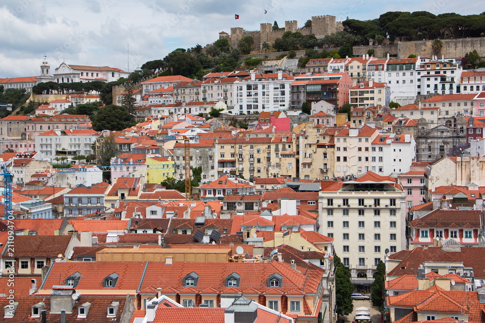 View of old town of Lisbon from Elevador de Santa Justa
