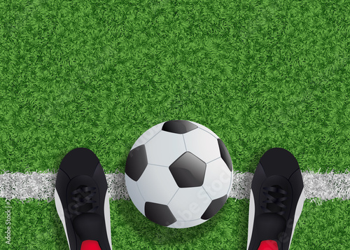 foot - football -  ballon - terrain - chaussure - ligne - vue du dessus - fond - symbole - pelouse