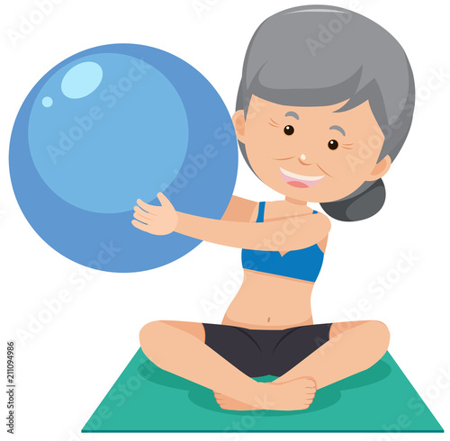 A Grandmother Doing Yoga on White Background