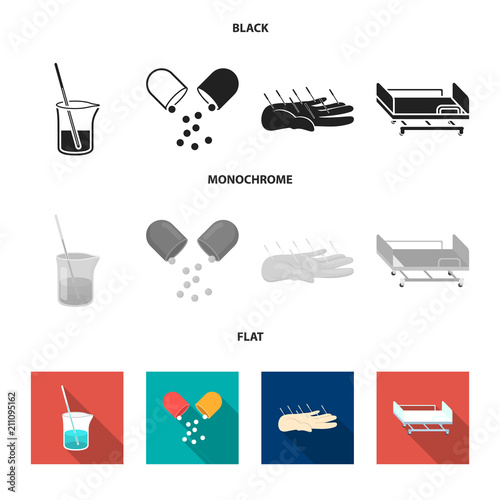 Solution, tablet, acupuncture, hospital gurney.Medicine set collection icons in black, flat, monochrome style vector symbol stock illustration web.