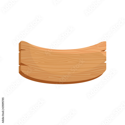 Flat vector icon of curved wooden board with natural texture. Brown signboard with place for text. Element for mobile game