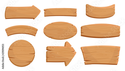 Canvastavla Flat vector set of various wooden signboards and direction arrows