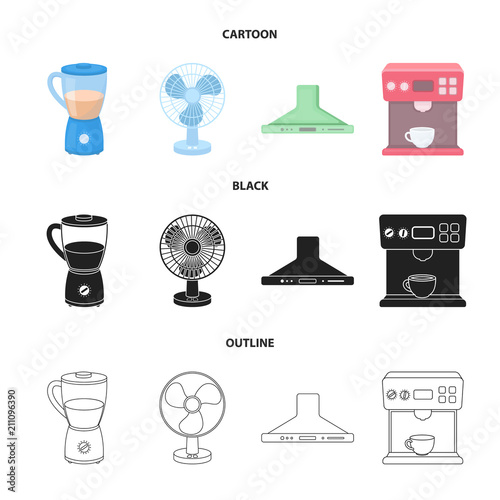 Blender, extractor and other equipment.Household set collection icons in cartoon,black,outline style vector symbol stock illustration web.