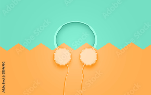 Realistic 3D divided pastel coloured headphones with wires