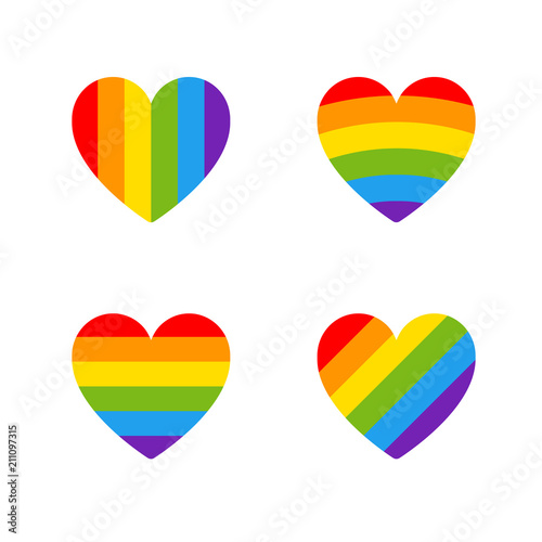 Pride LGBT heart icon set, Lesbian gay bisexual transgender concept love symbol. Collection of Color rainbow vector flat design signs