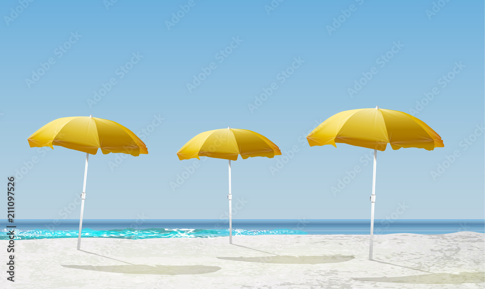 Realistic daylight beach landscape with shaders, vector illustration