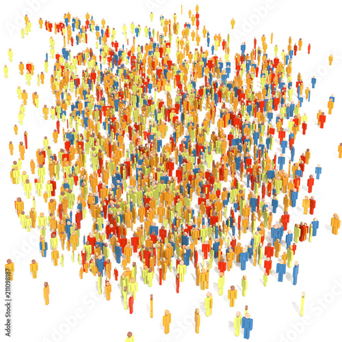 Large group of people scattered around on a white background, 3D Rendering