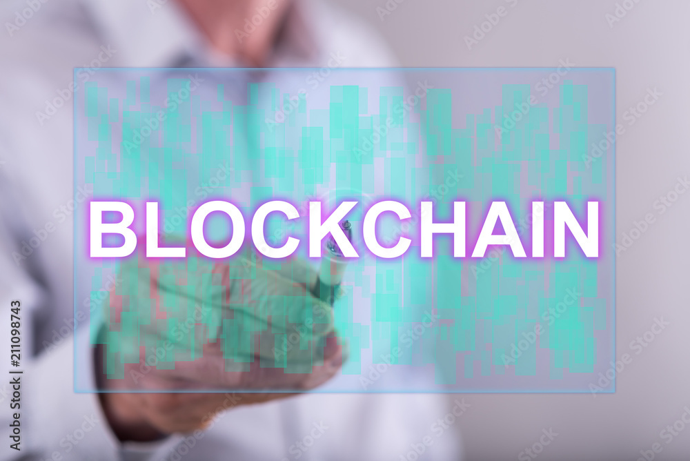 Man touching a blockchain concept Man touching a blockchain concept