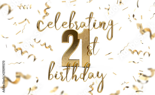 Canvas Print Celebrating 21st birthday gold greeting card with confetti