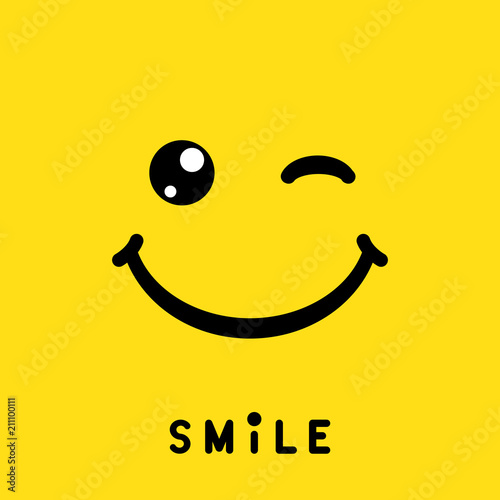 Smile sign, icon, label, logo, symbol on yellow background. Vector illustration photo