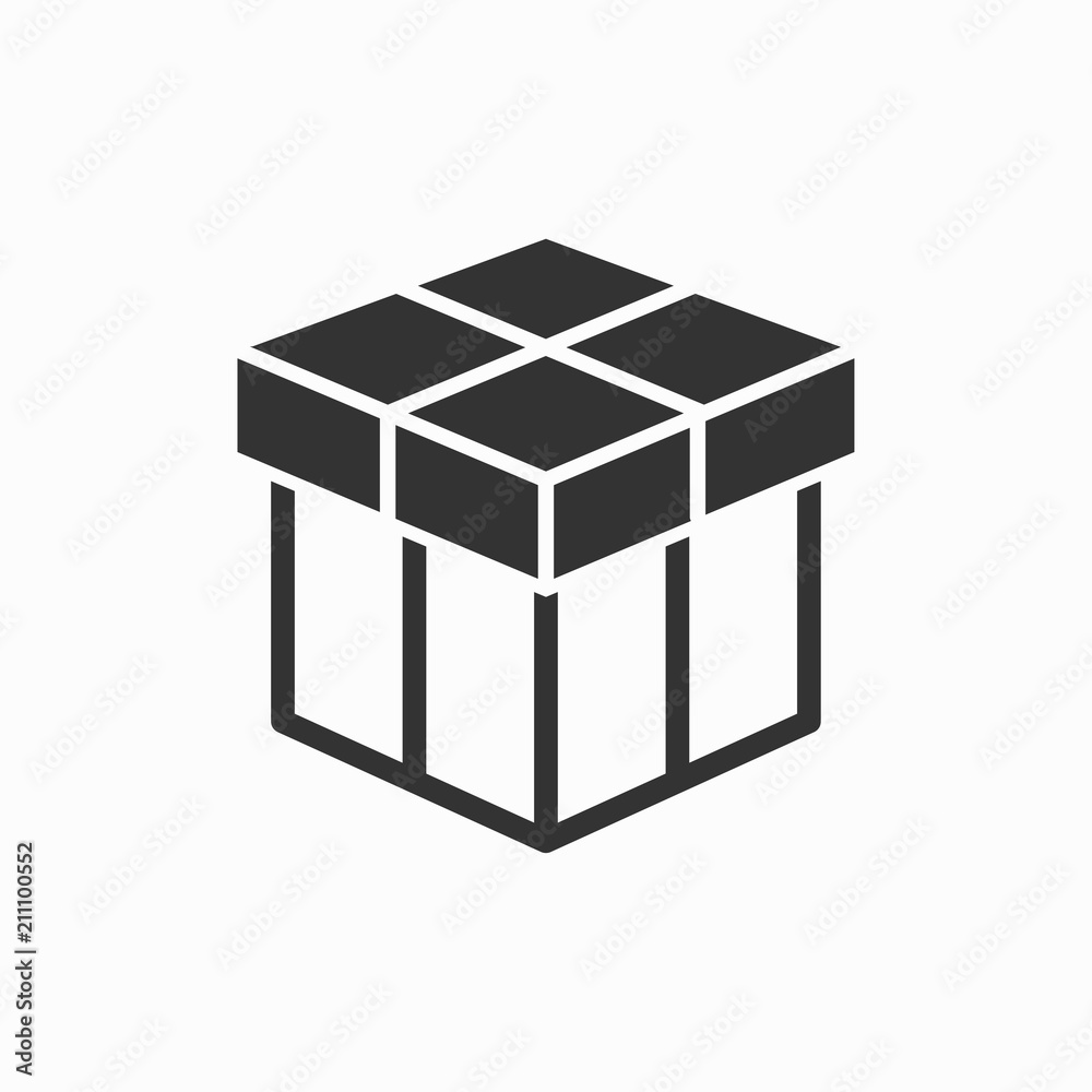 Gift box surprise icon. Birthday present symbol. Simple pictogram for graphic and web design. Black vector illustration isolated on white. Gift box surprise icon. Birthday present symbol. Simple pictogram for graphic and web design. Black vector illustration isolated on white.