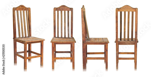 set of old wooden chair isolated on white background