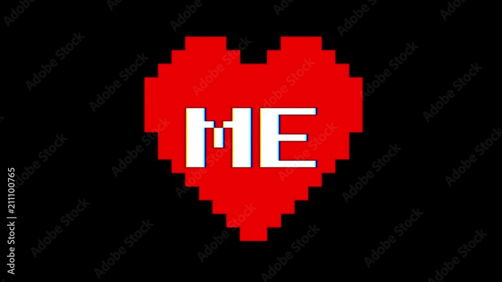 pixel heart ME word text glitch interference screen seamless loop animation background new dynamic retro vintage joyful colorful video footage pixel heart ME word text glitch interference screen seamless loop animation background new dynamic retro vintage joyful colorful video footage