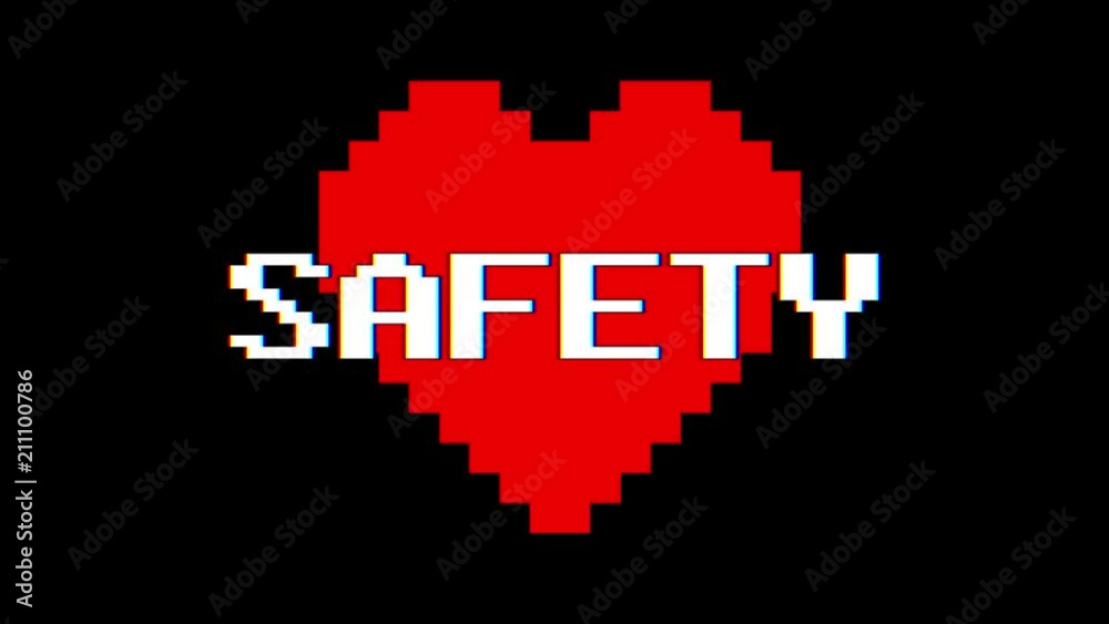 pixel heart SAFETY word text glitch interference screen seamless loop animation background new dynamic retro vintage joyful colorful video footage pixel heart SAFETY word text glitch interference screen seamless loop animation background new dynamic retro vintage joyful colorful video footage