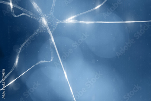 Abstract neuron cell in the brain on blue bokeh cyberspace copy space background. Selective focus used.