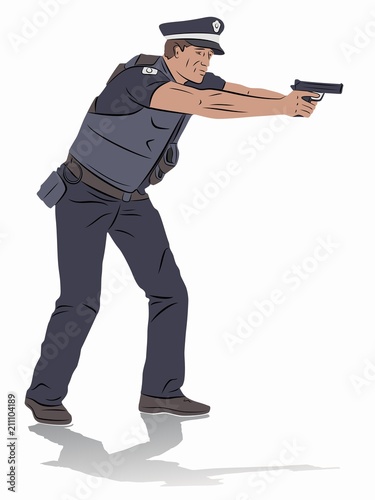 illustration of a policeman with a gun, vector draw