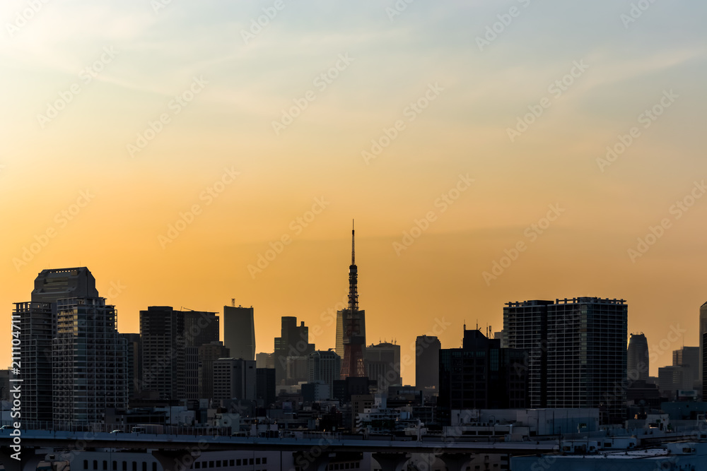 (東京都ｰ都市風景)東京港区芝方面の夕景１