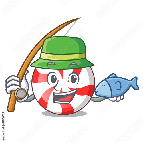 Fishing peppermint candy mascot cartoon