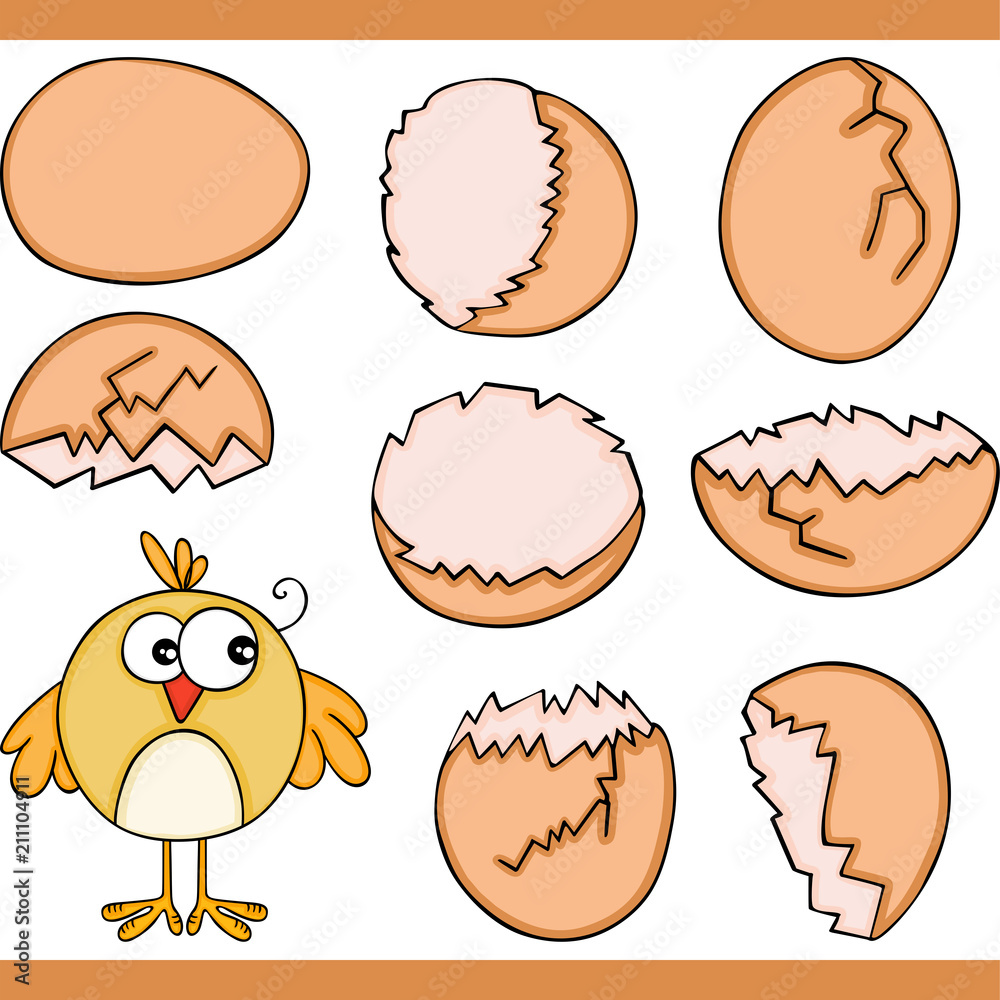 Fototapeta premium Chicken and eggs broken set digital elements 