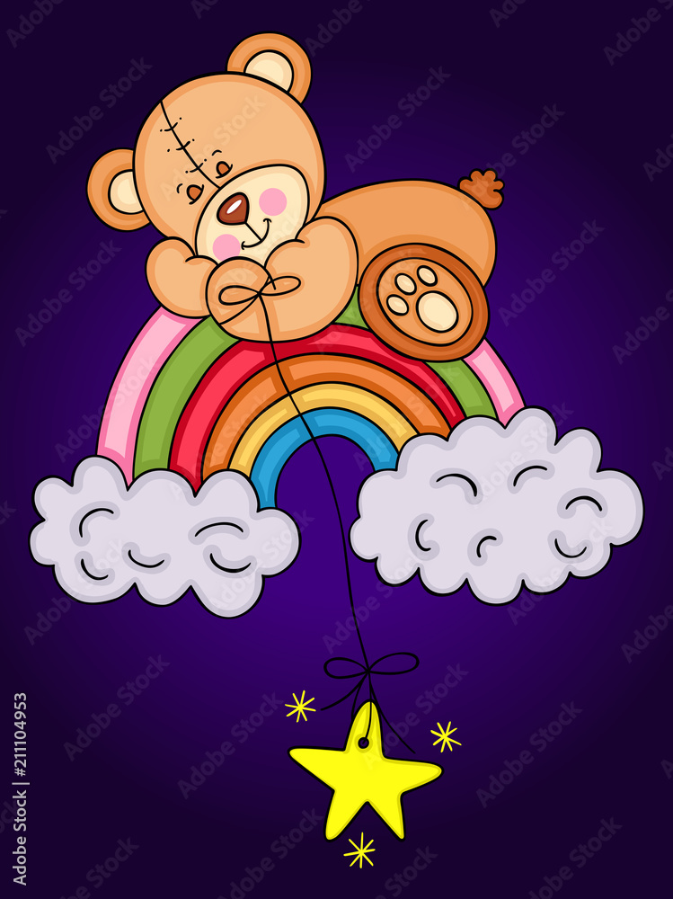 Teddy bear sleeping on rainbow
Teddy bear sleeping on rainbow