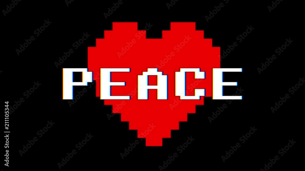 pixel heart PEACE word text glitch interference screen seamless loop animation background new dynamic retro vintage joyful colorful video footage pixel heart PEACE word text glitch interference screen seamless loop animation background new dynamic retro vintage joyful colorful video footage