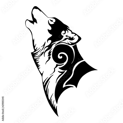 Wolf head and howl tribal tattoo vector with white isolated background