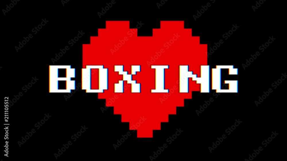 pixel heart BOXING word text glitch interference screen seamless loop animation background new dynamic retro vintage joyful colorful video footage pixel heart BOXING word text glitch interference screen seamless loop animation background new dynamic retro vintage joyful colorful video footage