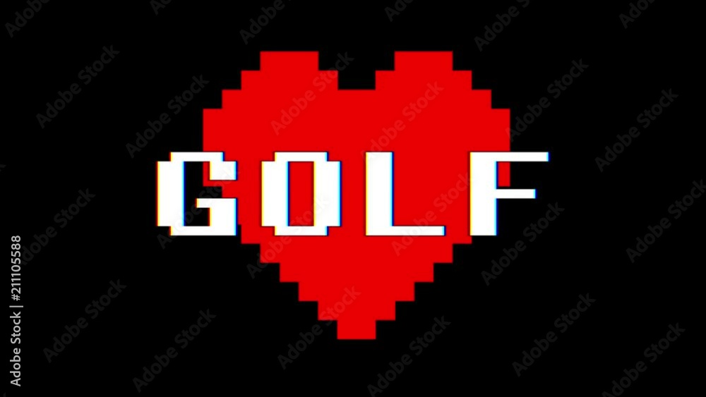 pixel heart GOLF word text glitch interference screen seamless loop animation background new dynamic retro vintage joyful colorful video footage pixel heart GOLF word text glitch interference screen seamless loop animation background new dynamic retro vintage joyful colorful video footage