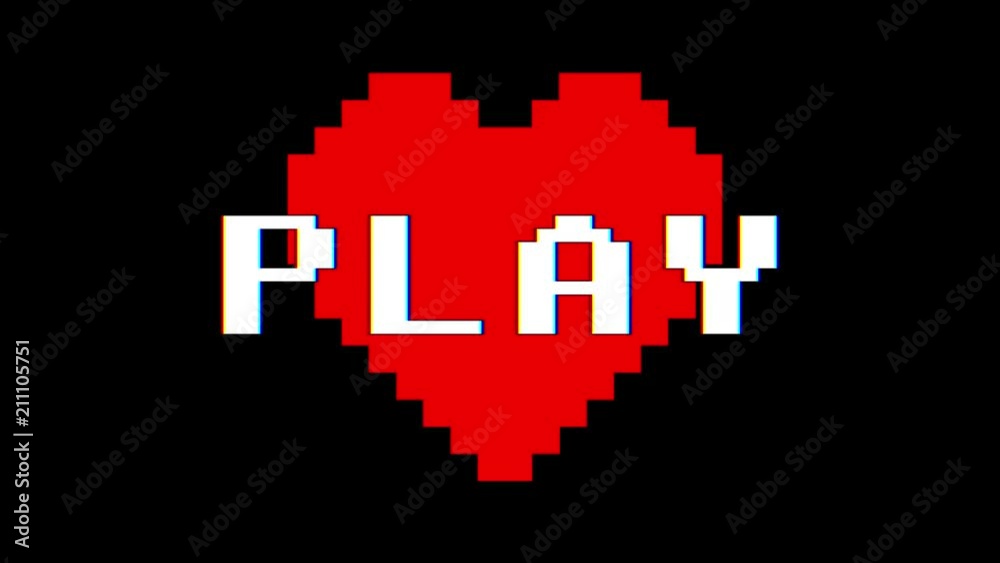 pixel heart PLAY word text glitch interference screen seamless loop animation background new dynamic retro vintage joyful colorful video footage pixel heart PLAY word text glitch interference screen seamless loop animation background new dynamic retro vintage joyful colorful video footage