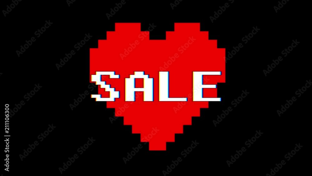 pixel heart SALE word text glitch interference screen seamless loop animation background new dynamic retro vintage joyful colorful video footage pixel heart SALE word text glitch interference screen seamless loop animation background new dynamic retro vintage joyful colorful video footage