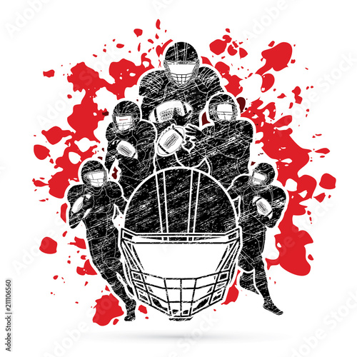 Group of American football player, Sportsman action, sport concept designed on splash colors background graphic vector.