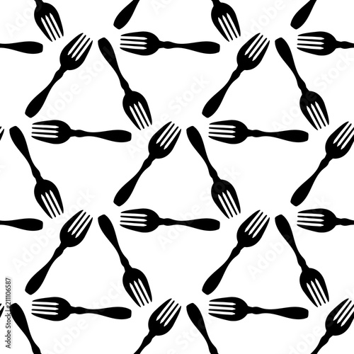 Seamless pattern cooking black fork, wrapping paper for menu white background, cookbook cover mockup