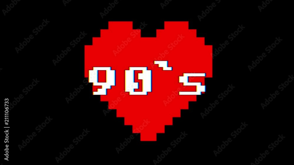 pixel heart 90s word text glitch interference screen seamless loop animation background new dynamic retro vintage joyful colorful video footage pixel heart 90s word text glitch interference screen seamless loop animation background new dynamic retro vintage joyful colorful video footage