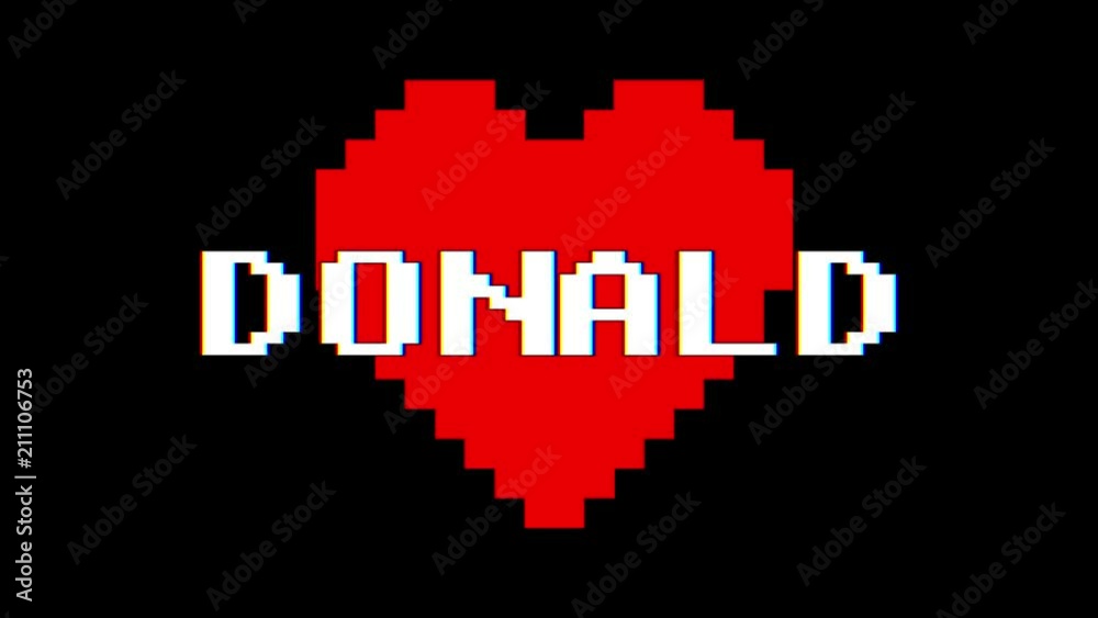 pixel heart DONALD word text glitch interference screen seamless loop animation background new dynamic retro vintage joyful colorful video footage pixel heart DONALD word text glitch interference screen seamless loop animation background new dynamic retro vintage joyful colorful video footage