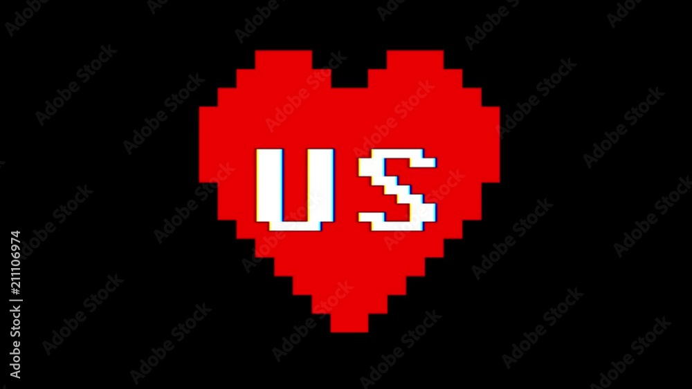 pixel heart US word text glitch interference screen seamless loop animation background new dynamic retro vintage joyful colorful video footage pixel heart US word text glitch interference screen seamless loop animation background new dynamic retro vintage joyful colorful video footage