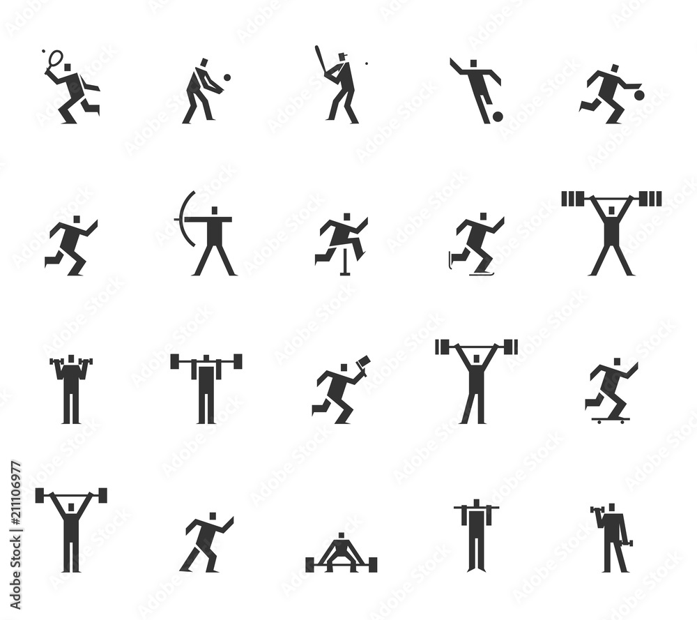 Vector of square headed man sports set icon, football, basketball