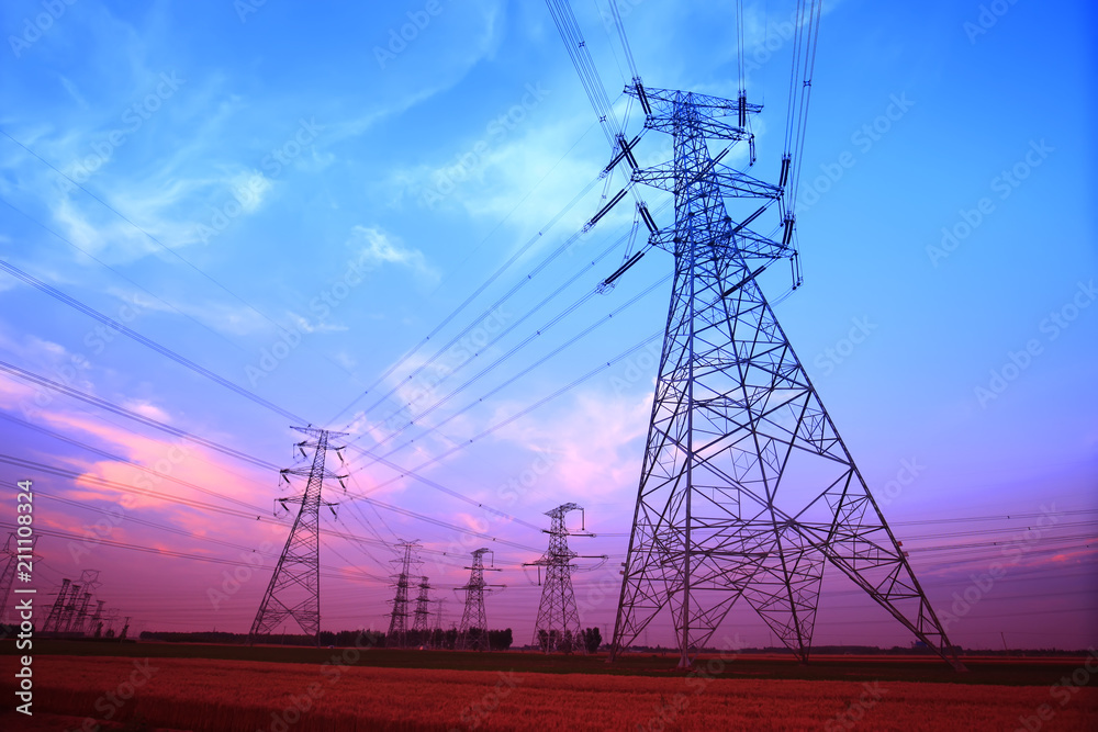 Transmission tower in the evening