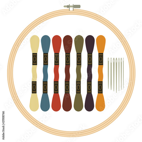 Collection of sets of Sewing equipment, dressmaking and needlework accessories icons set with needle tape measure zipper flat isolated vector illustration. Fashion clothing, sewing, clothing design.