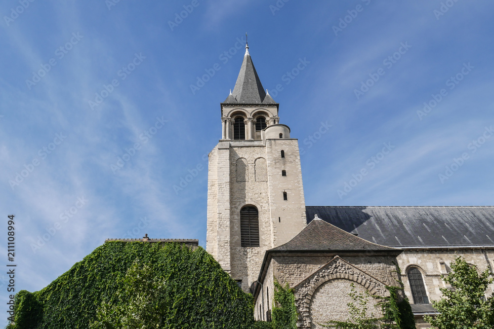 Ancient church Saint Germain des Près, Paris, Abbey in Paris, bell tower in France Ancient church Saint Germain des Près, Paris, Abbey in Paris, bell tower in France