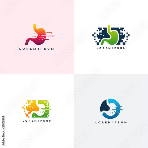 Set of Stomach logo designs, Pixel Stomach Logo template vector