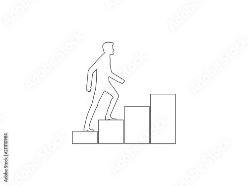 Growth, a person walking up a rising graph.
